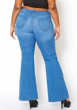 Vibrant Plus Size Basic Blue Washed Flared Hem Jean 8 Vibrant Plus Size Basic Blue Washed Flared Hem Jean -Asoph Sales Shop 2013665 938 3