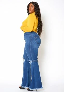 Vibrant Plus Size Knee Distressed Retro Bell Bottom Jean -Asoph Sales Shop 2013666 938 1