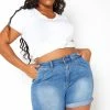 Vibrant Plus Size Blue Wash High Rise Denim Shorts
