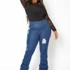 Vibrant Plus Size Womens Dark Wash Ankle Scrunched Jeans