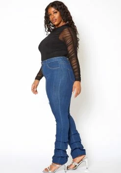 Vibrant Plus Size Womens Dark Wash Ankle Scrunched Jeans -Asoph Sales Shop 2013676 939 2