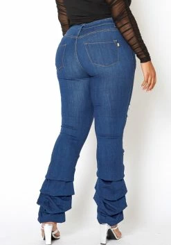 Vibrant Plus Size Womens Dark Wash Ankle Scrunched Jeans -Asoph Sales Shop 2013676 939 3