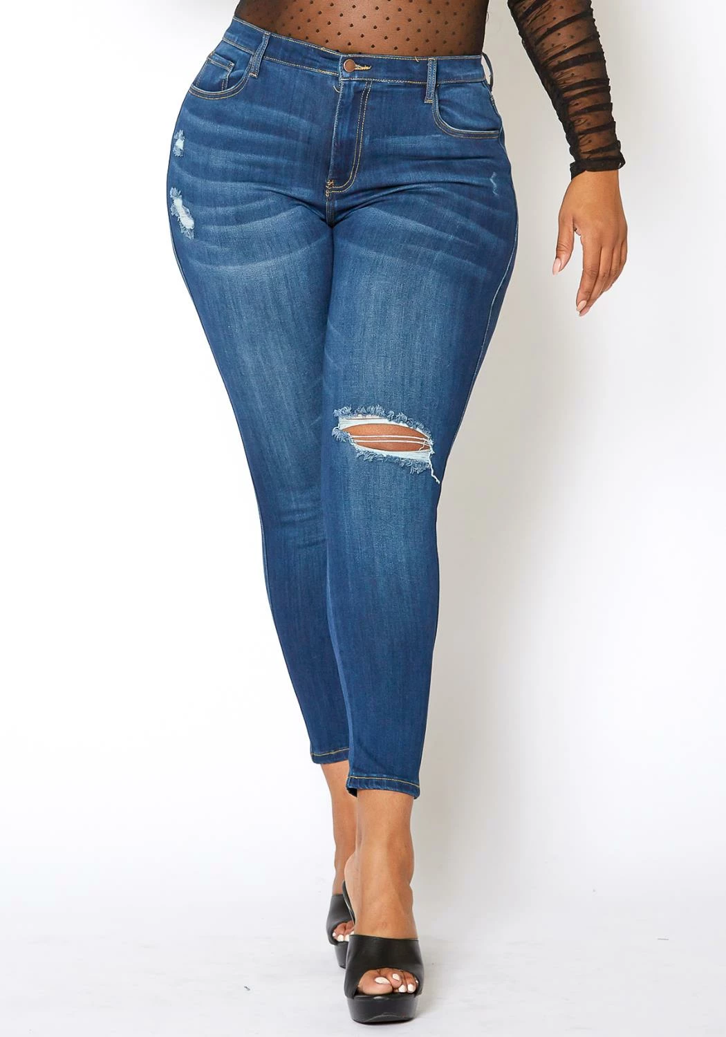 Vibrant Plus Size Classic Dark Wash Skinny Denim Jeans 2 Vibrant Plus Size Classic Dark Wash Skinny Denim Jeans - Image 2