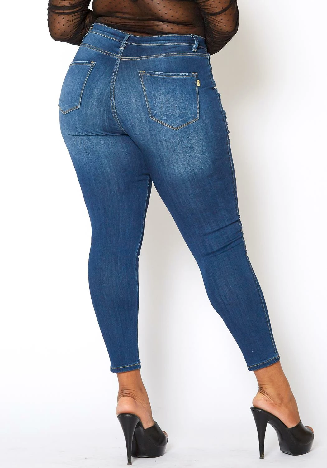 Vibrant Plus Size Classic Dark Wash Skinny Denim Jeans 4 Vibrant Plus Size Classic Dark Wash Skinny Denim Jeans - Image 4