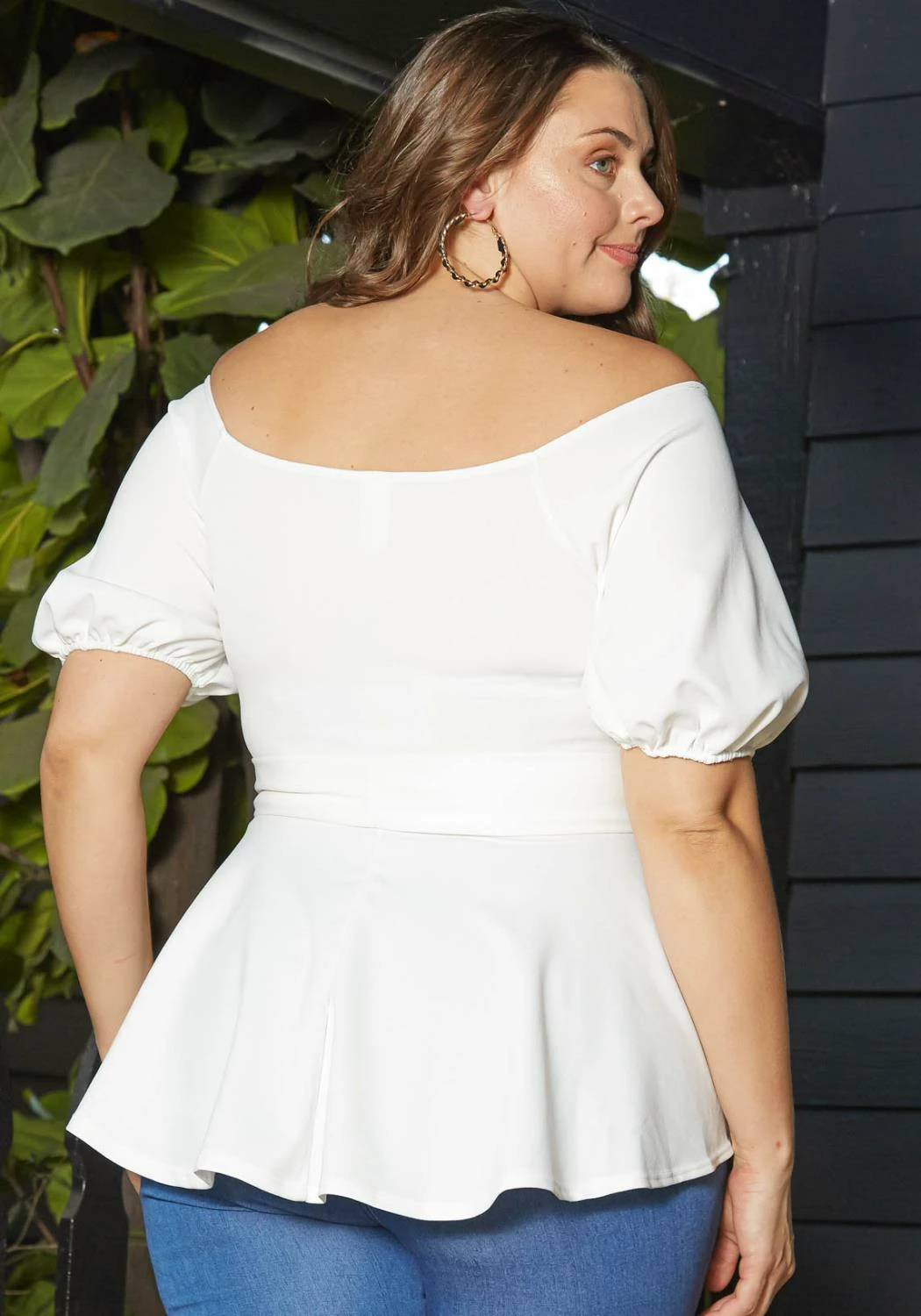 Asoph Plus Size Off Shoulder Chiffon Smocked Peplum Blouse 5 Asoph Plus Size Off Shoulder Chiffon Smocked Peplum Blouse - Image 5