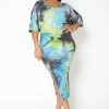 Asoph Plus Size Ocean Tie Dye Crop Top & Tank Midi Dress Set