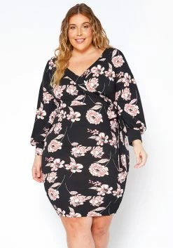 Asoph Plus Size Blush Flower Wrap Dress