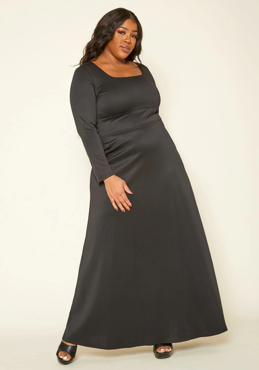 Plus Size Classic Square Neck Long Sleeve Maxi Dress 1 Plus Size Classic Square Neck Long Sleeve Maxi Dress