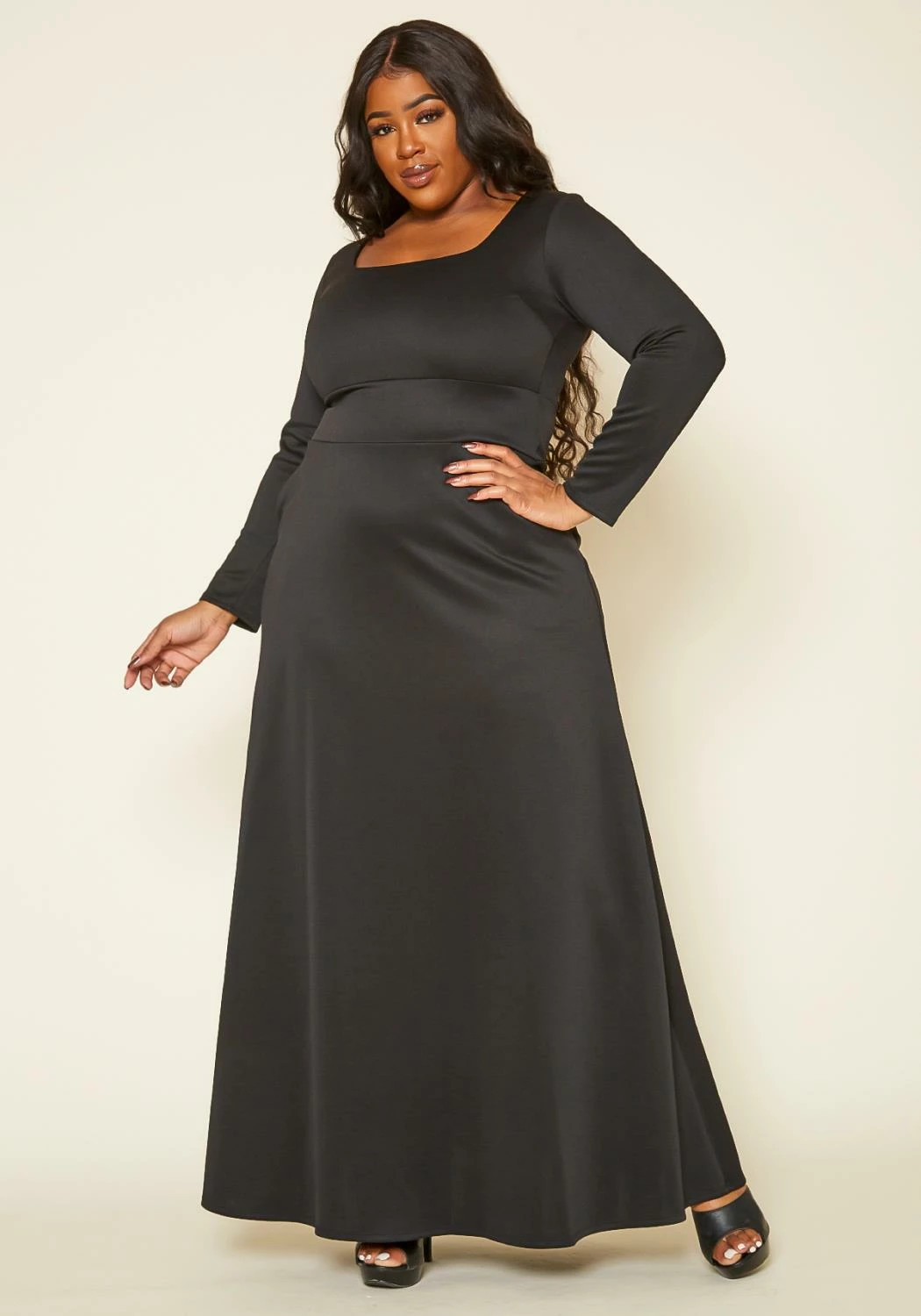Plus Size Classic Square Neck Long Sleeve Maxi Dress 2 Plus Size Classic Square Neck Long Sleeve Maxi Dress - Image 2