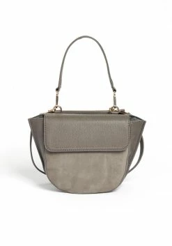 Executive Gray Suede Leather Contrast Crossbody Purse