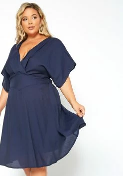 Asoph Plus Size Dolman Sleeve Linen Summer Dress