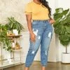 Asoph Plus Size Distressed Denim Cargo Mom Jeans