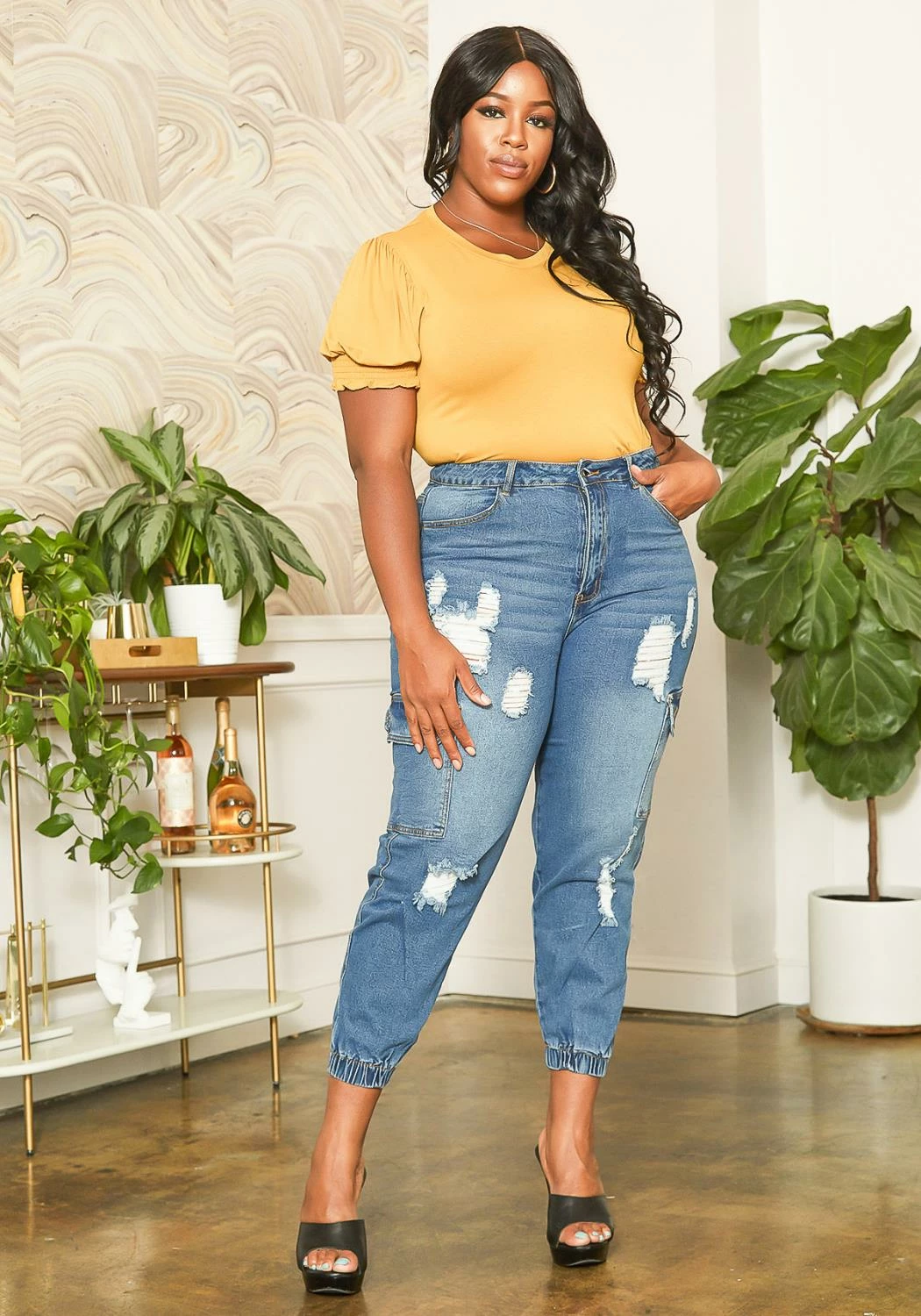 Asoph Plus Size Distressed Denim Cargo Mom Jeans 1 Asoph Plus Size Distressed Denim Cargo Mom Jeans