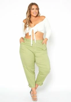 Asoph Plus Size Sage Green Utility Cargo Design Pants
