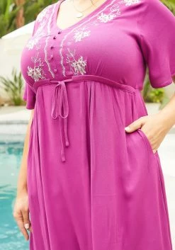 Asoph Plus Size Floral Embroidered Magenta Flare Midi Dress 11 Asoph Plus Size Floral Embroidered Magenta Flare Midi Dress -Asoph Sales Shop 2014953 187 4