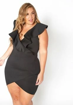 Asoph Plus Size Ruffle Overlay Special Occasion Mini Dress