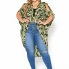 Asoph Plus Size Camo Print Tie Front Cardigan