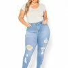 Vibrant Plus Size Light Denim Distressed Skinny Ankle Jeans