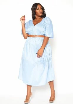 Asoph Plus Size V-Neck Ruched Oversized Midi Dress -Asoph Sales Shop 2015429 167 4