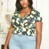 Asoph Plus Size Lemon Print V Neck Top