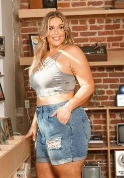 Vibrant Plus Size Light Denim Distressed Shorts -Asoph Sales Shop 2016040 938 3