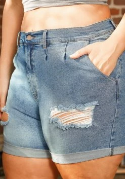 Vibrant Plus Size Light Denim Distressed Shorts -Asoph Sales Shop 2016040 938 5