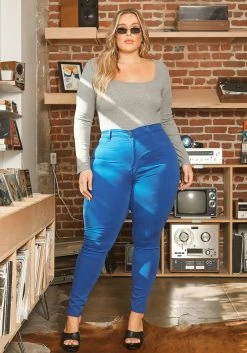 Vibrant Plus Size Royal Blue High Rise Skinny Jeans