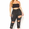 Vibrant Plus Size Distressed Raw Hem Mom Jeans