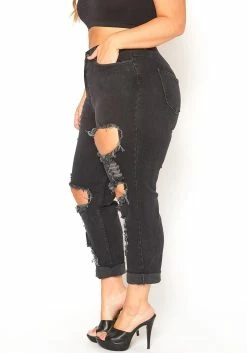Vibrant Plus Size Distressed Raw Hem Mom Jeans -Asoph Sales Shop 2016129 001 3