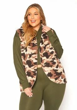 Asoph Plus Size Cozy Camo Hooded Vest