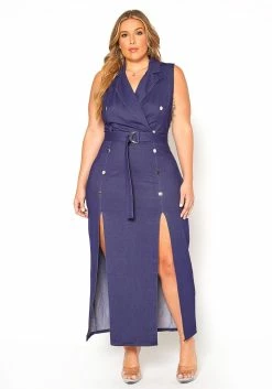 Asoph Plus Size Double Slit Denim Maxi Dress -Asoph Sales Shop 2016241 290 0
