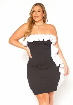 Asoph Plus Size Ruffle Trim Bodycon Tube Mini Dress