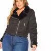 Asoph Plus Size Chic Faux Fur Lined Suede Moto Jacket
