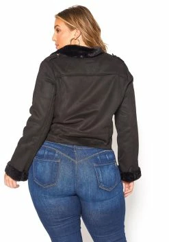 Asoph Plus Size Chic Faux Fur Lined Suede Moto Jacket -Asoph Sales Shop 2016404 001 3