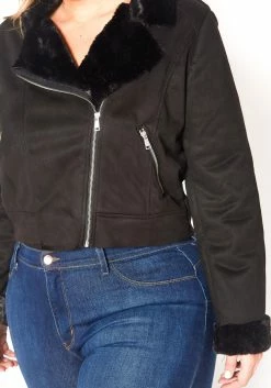 Asoph Plus Size Chic Faux Fur Lined Suede Moto Jacket -Asoph Sales Shop 2016404 001 4
