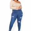 Asoph Plus Size Minimal Distressed Blue Wash Jeggings