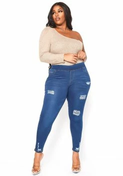 Asoph Plus Size Minimal Distressed Blue Wash Jeggings