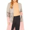 Asoph Plus Size Leopard Color Block Open Front Longline Cardigan
