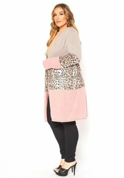 Asoph Plus Size Leopard Color Block Open Front Longline Cardigan -Asoph Sales Shop 2016590 190 2
