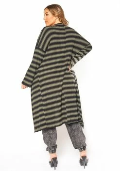 Asoph Plus Size Olive Striped Open Front Longline Cardigan -Asoph Sales Shop 2016604 125 3