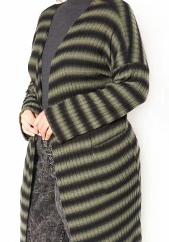 Asoph Plus Size Olive Striped Open Front Longline Cardigan -Asoph Sales Shop 2016604 125 4