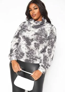 Asoph Plus Size Tie Dye Fade Thermo Knit Turtle Neck Sweater