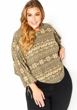 Asoph Plus Size Aztec Print Dolman Sleeve Hooded Sweater