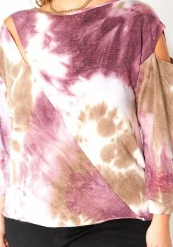 Asoph Plus Size Pink Tie Dye Slit Hem Crew Neck Top -Asoph Sales Shop 2016720 145 4