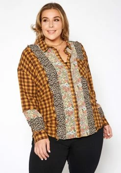 Asoph Plus Size Vintage Mood Print Button Up Collar Shirt -Asoph Sales Shop 2016728 159 1