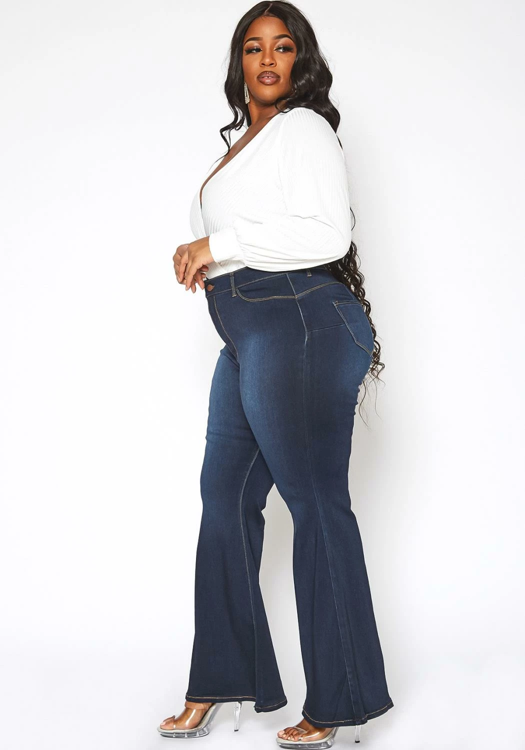 Vibrant Plus Size Bum Loving Bell Bottom Denim Jean 3 Vibrant Plus Size Bum Loving Bell Bottom Denim Jean - Image 3