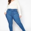 Vibrant Plus Size High Waisted Blue Wash Skinny Denim Jean