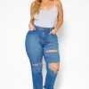 Vibrant Plus Size Distressed Vintage Denim Mom Jean