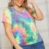 Asoph Plus Size Rainbow Tie Dye V Neck Shirt