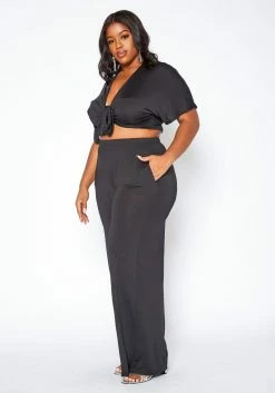 Asoph Plus Size Tie Front Crop Top & Flare Pants Set -Asoph Sales Shop 2016973 001 2